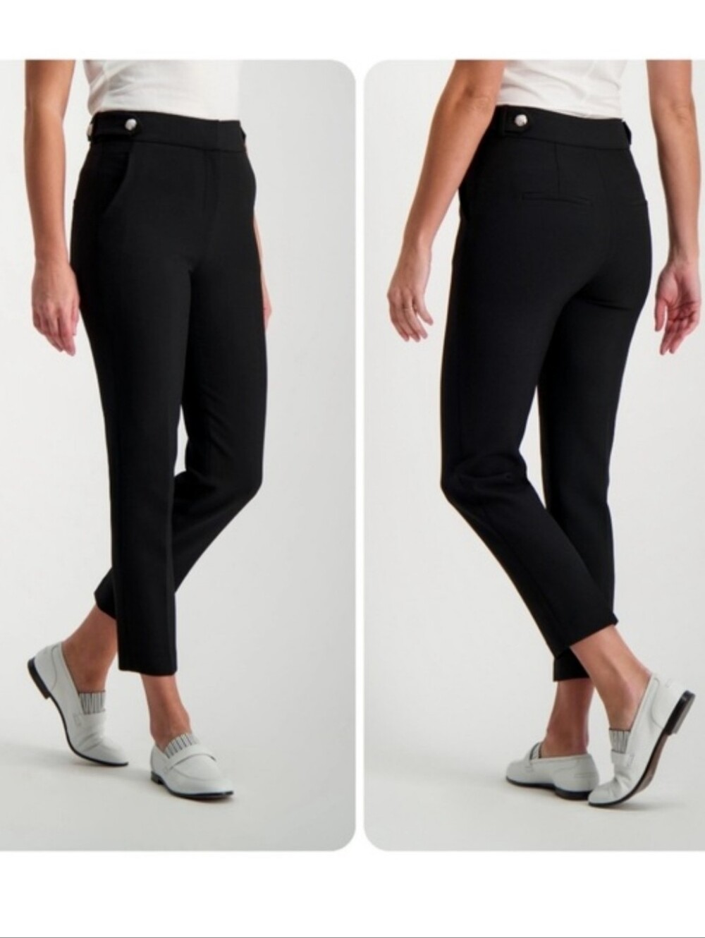 Veronica Beard Black Gamila Pants High Rise Stretch Wool Blend Gold Button